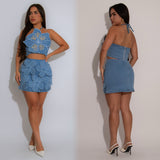 Flora Bloom Denim Skirt Set