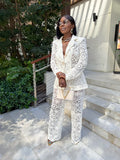 Alaina White Crochet Lace White Pants Set