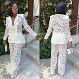 Alaina White Crochet Lace White Pants Set