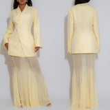 Luna Buttercream Blazer Skirt Set