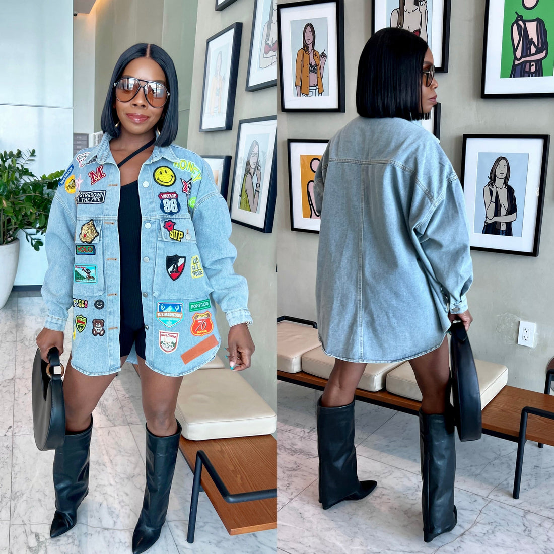 Daria Denim Jacket: Trendy Oversized Shirt Jacket with Patches