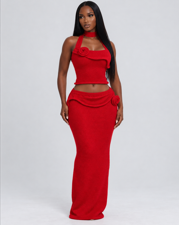 Crimson Rose Two-Piece Maxi Set