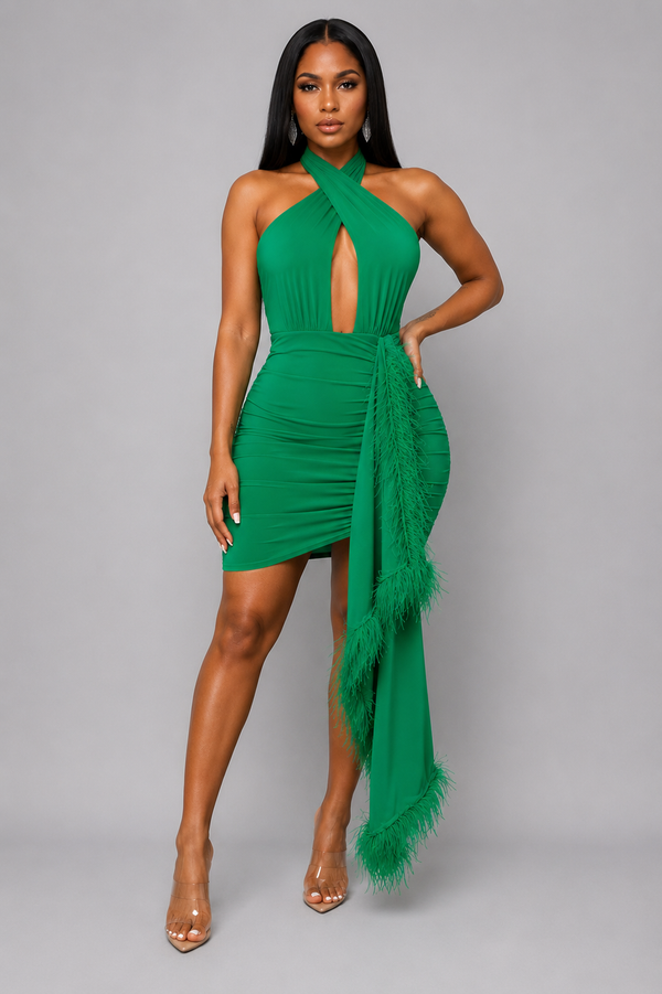 Emerald Envy Halter Mini Dress