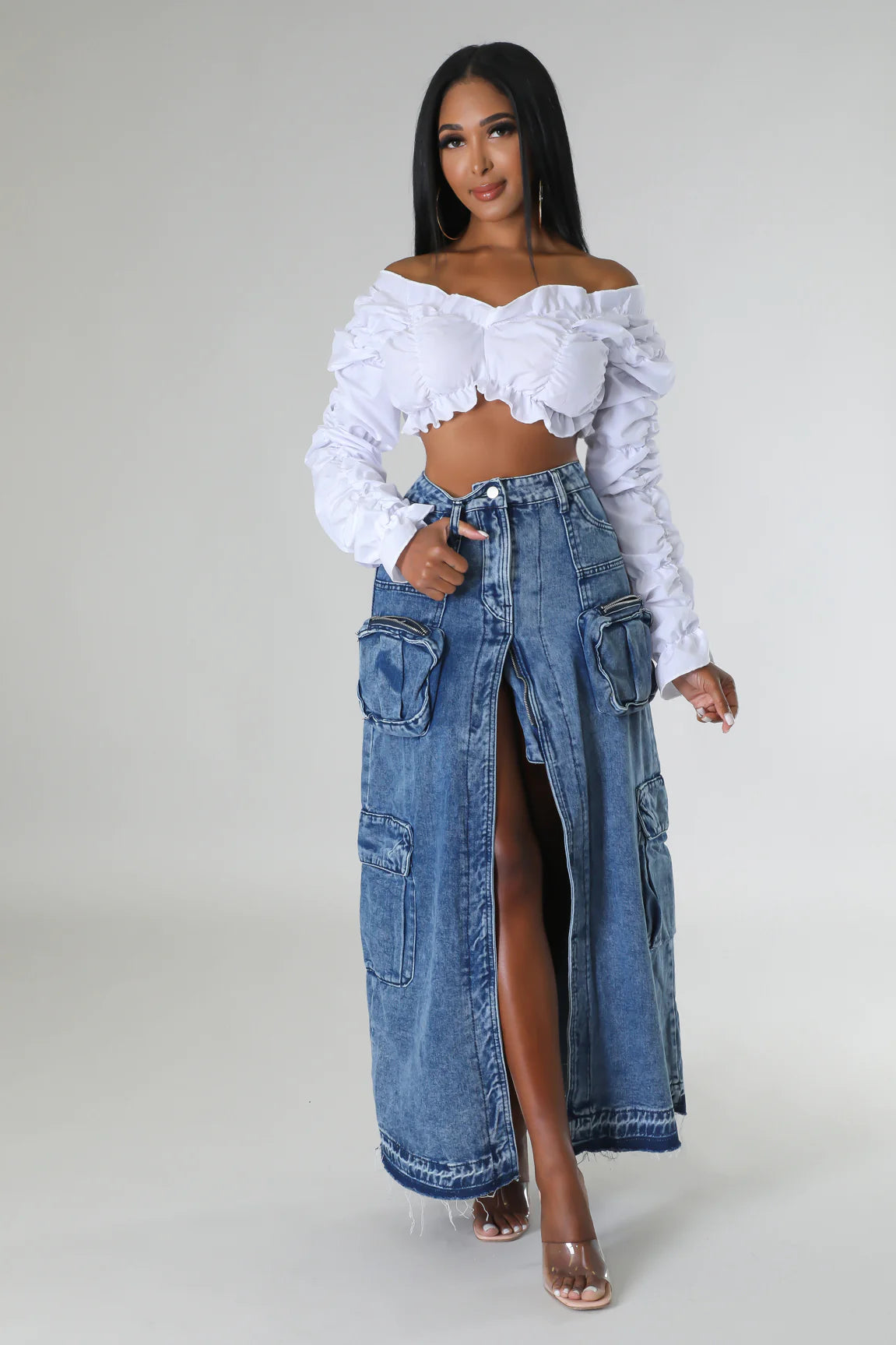 Milania Cargo Denim Skirt