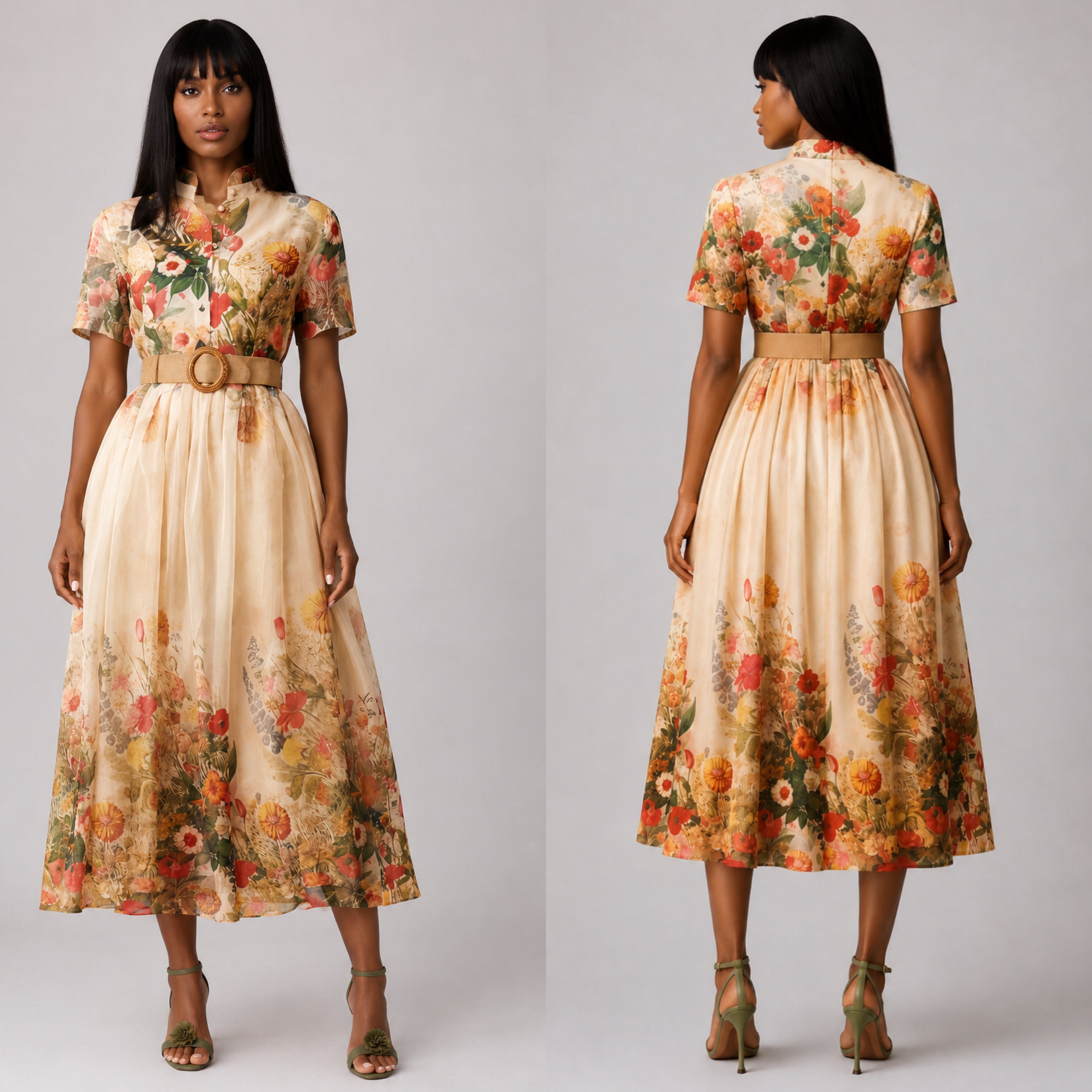 Autumn Blossom Midi Dress