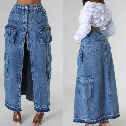 Milania Cargo Denim Skirt