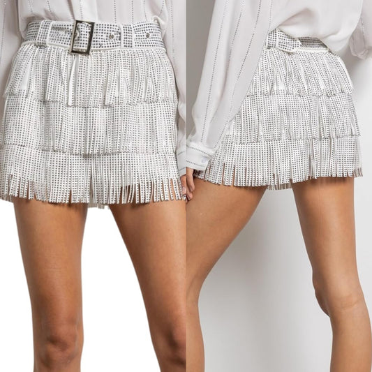 Karsyn White Studded Fringe Skirt