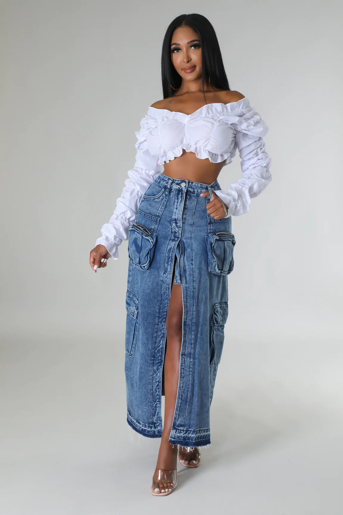 Milania Cargo Denim Skirt