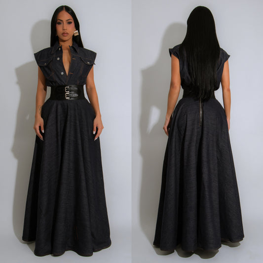 Vesper Luxe Denim Skirt Set