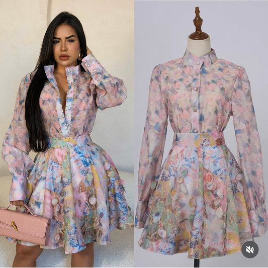 Elara Pastel Bloom Skirt Set